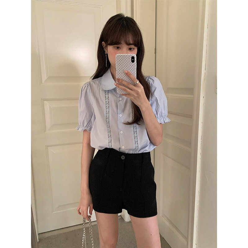 【巴黎精品】襯衫長/短袖上衣-復古蕾絲娃娃領棉質女裝4款a1fx4