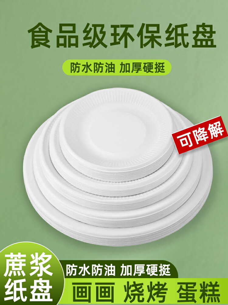 一次性盤子碟可降解餐具餐盤蛋糕菜盤食品級野餐燒烤紙碗紙盤家用