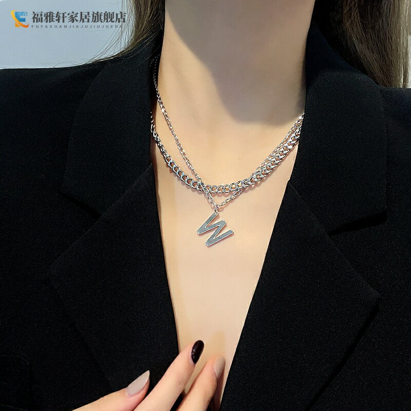 銀色鏈條字母雙層項鏈女2022年新款潮韓國氣質網紅時尚百搭鎖骨鏈 3