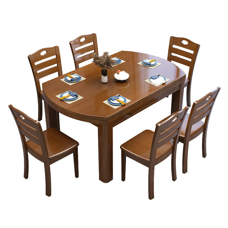【免運】美雅閣| 實木餐桌椅組合現代簡約家用圓形餐桌可伸縮折疊餐廳六人吃飯桌子