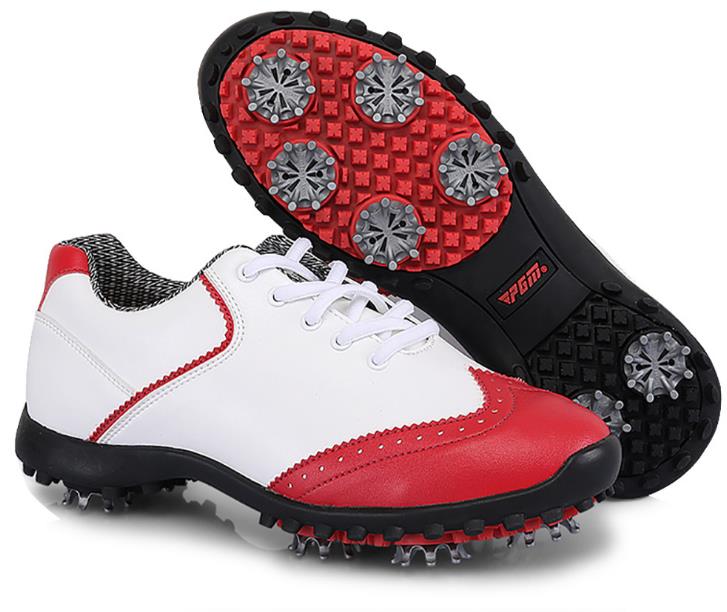 POSMA PGM 女款 高爾夫球鞋 防側滑 膠底 耐磨 白 紅 XZ080RED