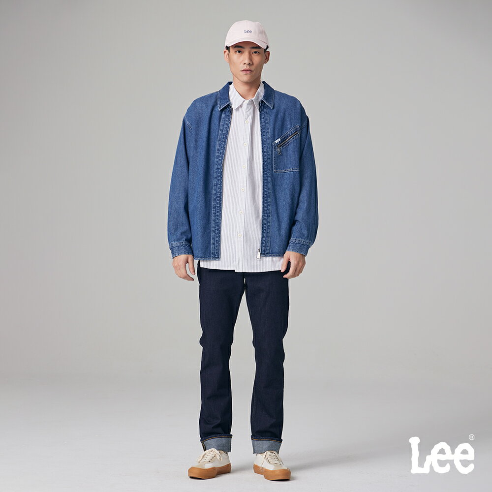 Lee 男款 寬鬆版 左胸拉鍊口袋 長袖牛仔襯衫 10oz | Modern