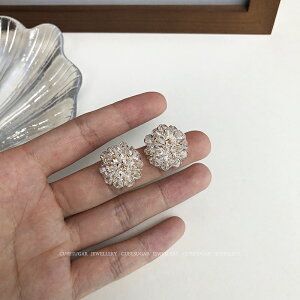 鍍14K真金925銀針手工編織圓形鉆球耳釘法式高級感韓國網紅耳環1入