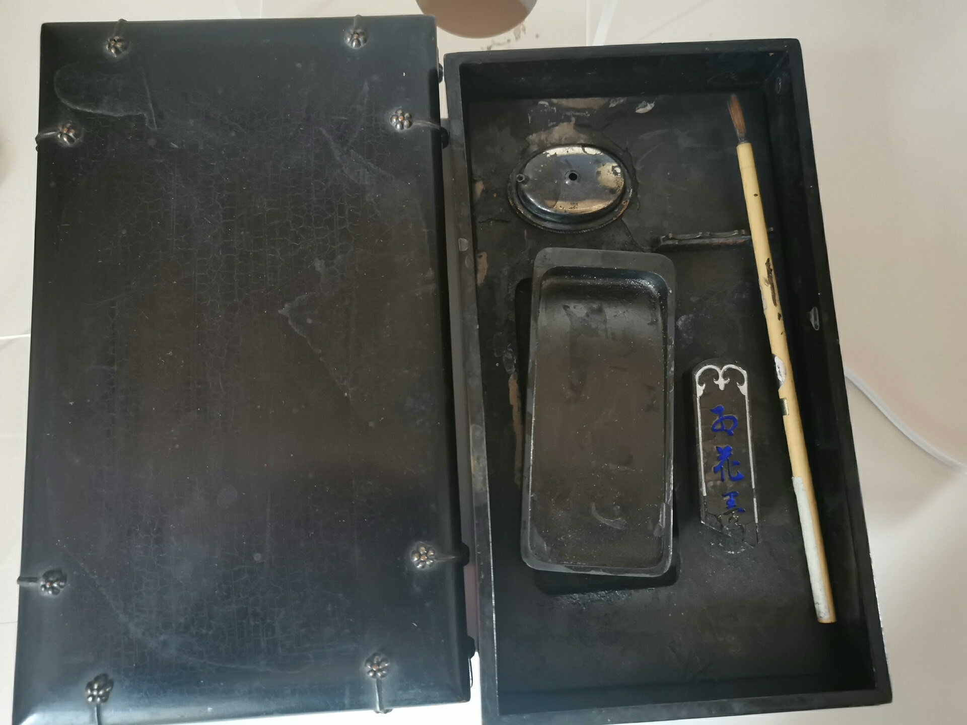 清晚期日本明治時代百年老漆器硯臺文盒