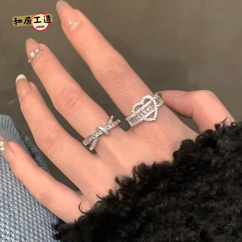愛心高階感交叉鋯石戒指女ins小眾設計感 食指戒 輕奢精緻開口 指環【DD0507001】