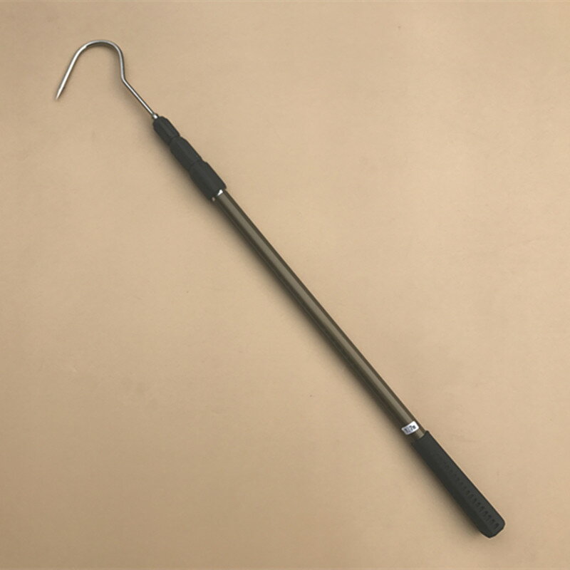 圓形茶色加粗鋁合金桿單搭鉤 伸縮桿中號帶倒刺長勾子 抄網桿取物