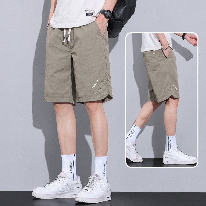 【巴黎精品】休閒褲直筒短褲-透氣字母束繩網孔男褲子4色v1bj3