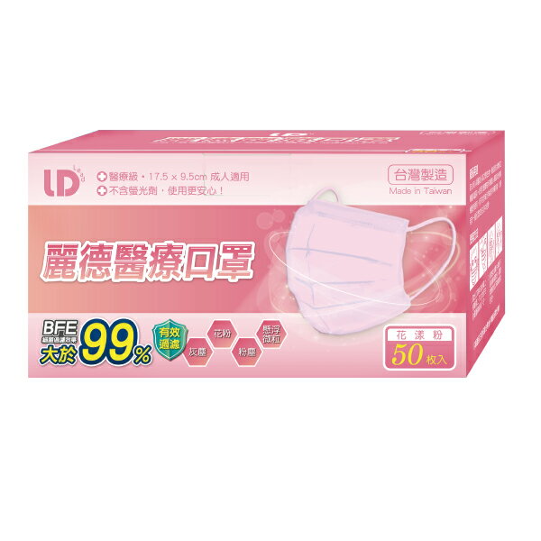 麗德 成人醫療口罩-粉色 (50入/盒) 【杏一】