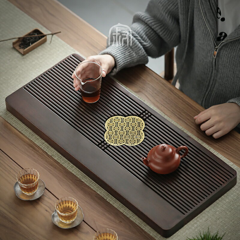 新中式茶盤家用簡約干泡盤抽屜式排蓄水茶臺輕奢現代茶海竹制茶具