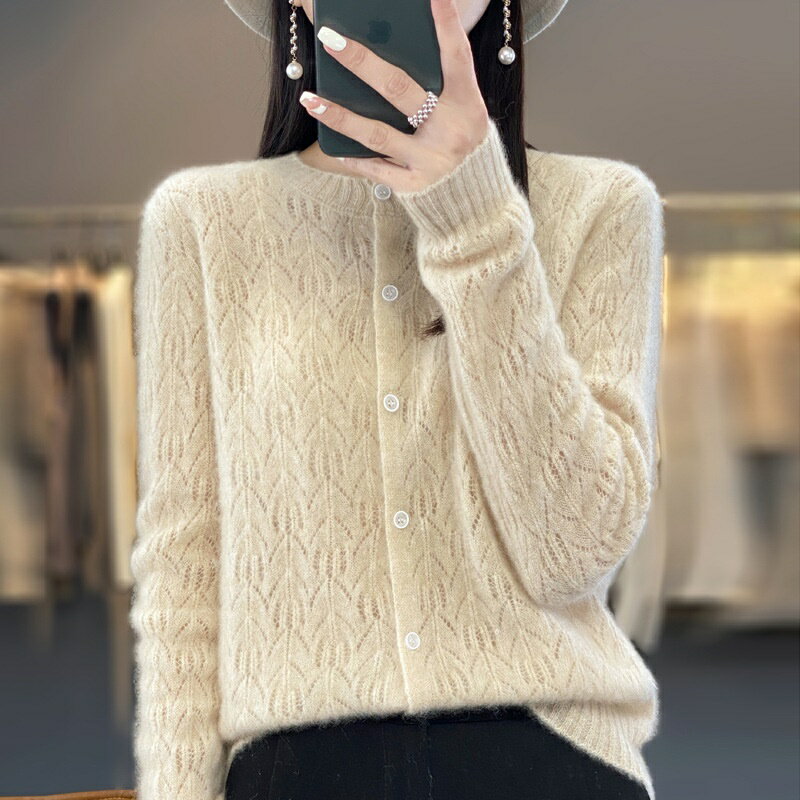 現貨+預購 100%羊毛 羊毛衫針織外套-保暖針織開衫勾花長袖女外套7色74hk35【獨家進口】【米蘭精品】