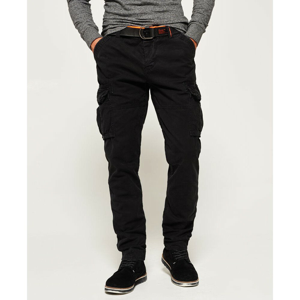 跩狗嚴選 極度乾燥 Superdry Core Cargo Pants 附皮帶 長褲 純棉 水洗黑 工作褲