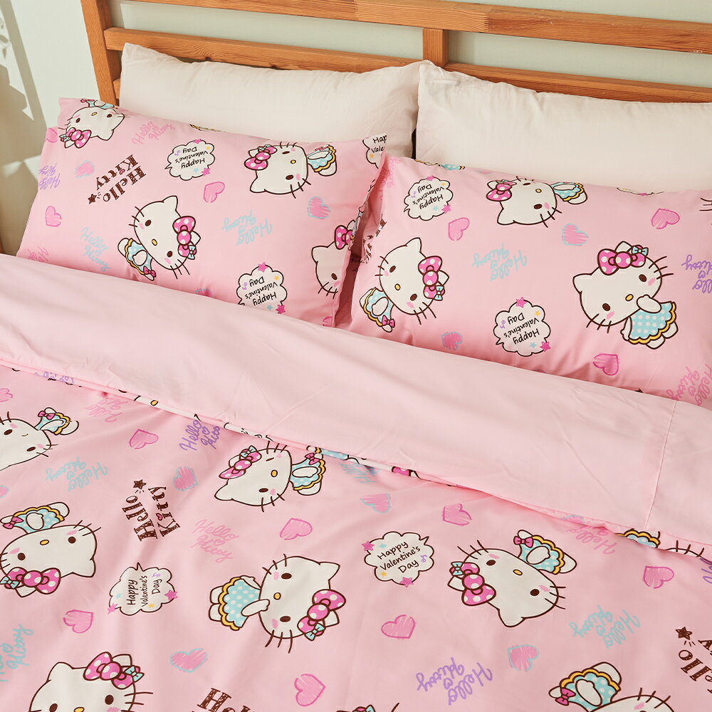 戀家小舖 床包 / 單人【戀愛達人】含一件枕套 HELLO KITTY 正版授權 台灣製