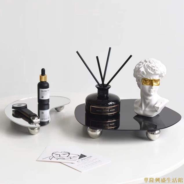創意輕奢亞克力託盤首飾化妝品收納盒高顏值臥室客廳玄關擺件小眾高階感不規則亞克力託盤香薰蠟