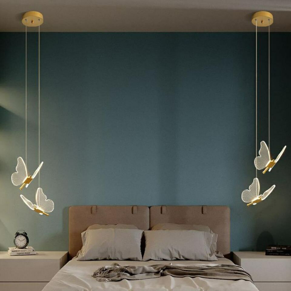 臥室床頭吊燈北歐輕奢創意個性蝴蝶長線別墅樓梯餐廳吊燈現代簡約