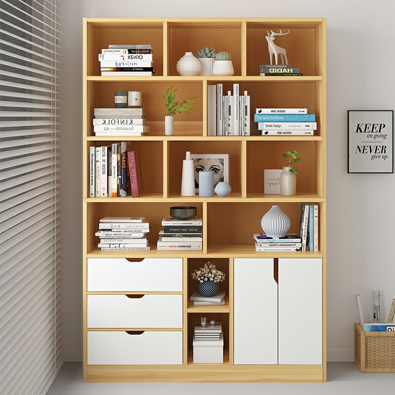 落地書架簡約置物架北歐實木色學生臥室簡易收納柜子客廳家用書柜