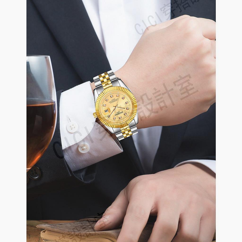 時尚鋼帶男手錶 新款防水手錶 高檔金錶男錶 夜光日曆間金手錶男生【亞德機械五金家居】 8