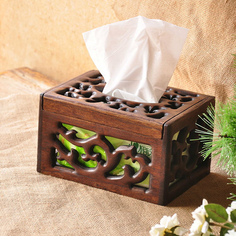 泰國進口東南亞酒店客房用品紙巾盒 木質鏤空收納紙巾盒抽紙盒1入