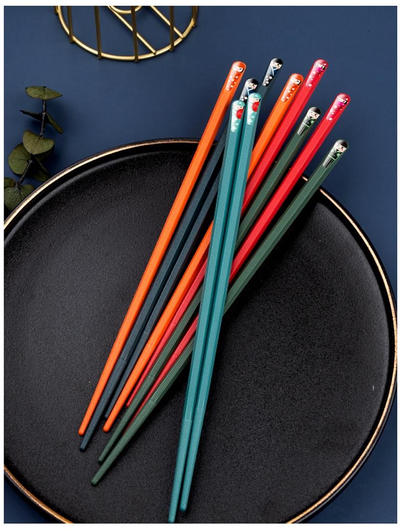 彩色筷子5雙一人一色家用快子家庭套裝糖果色防滑高檔合金筷
