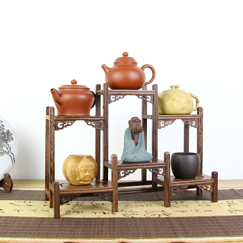 茶具博骨架茶桌收納架展示櫃實木茶杯架子茶道茶餅茶壺具紫砂壺架小博古架茶櫃收納置物架普洱