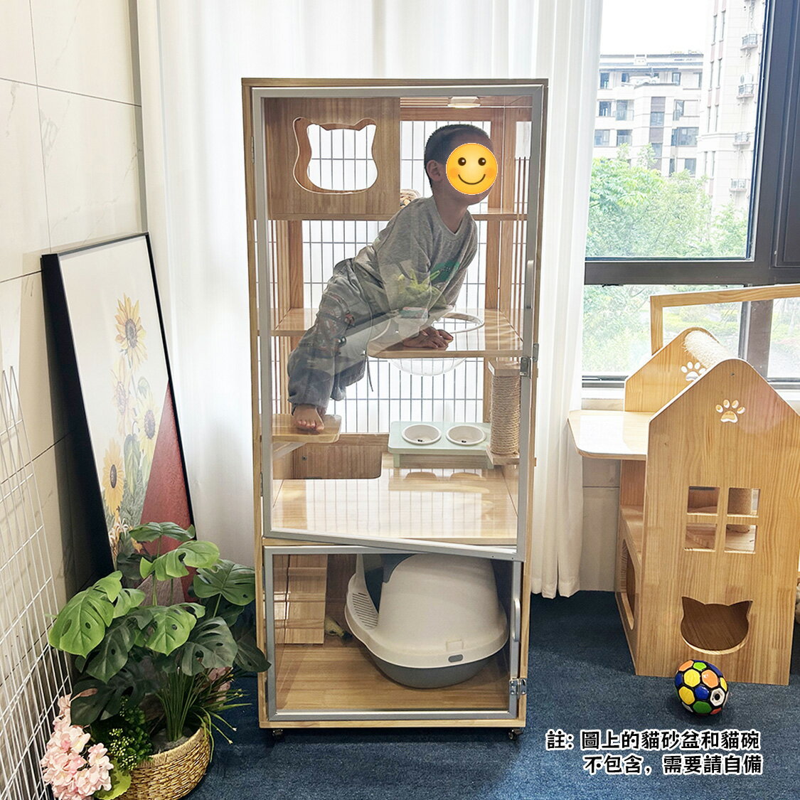 【台灣現貨】全景豪華貓別墅 防水實木貓屋 小型不占地方 家用貓房子貓櫃 四季通用通風透氣寵物籠子（65*60*159cm） 3