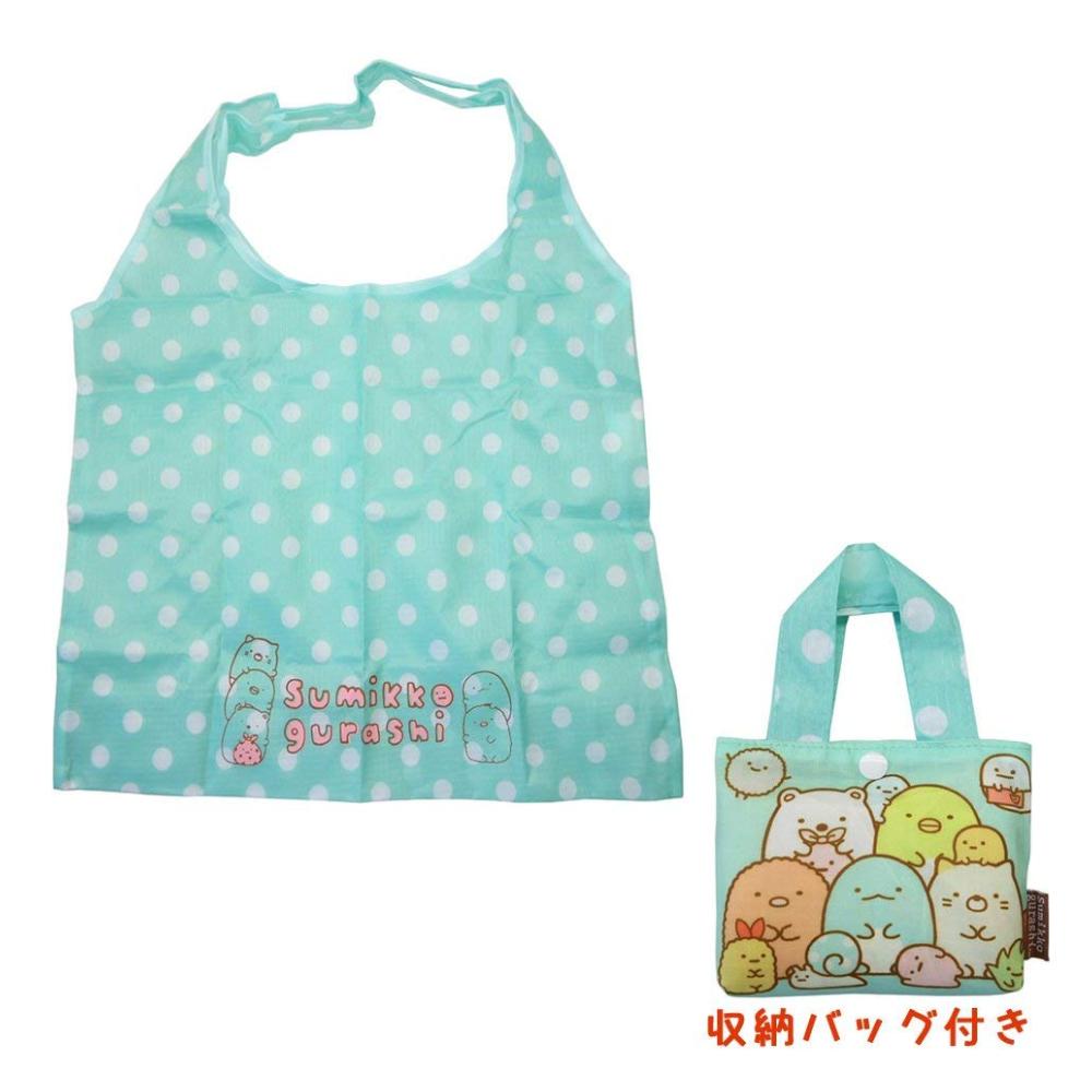 asdfkitty*日本san-x角落生物綠水玉可折疊收納手提袋/環保購物袋 超輕量-日本正版商品