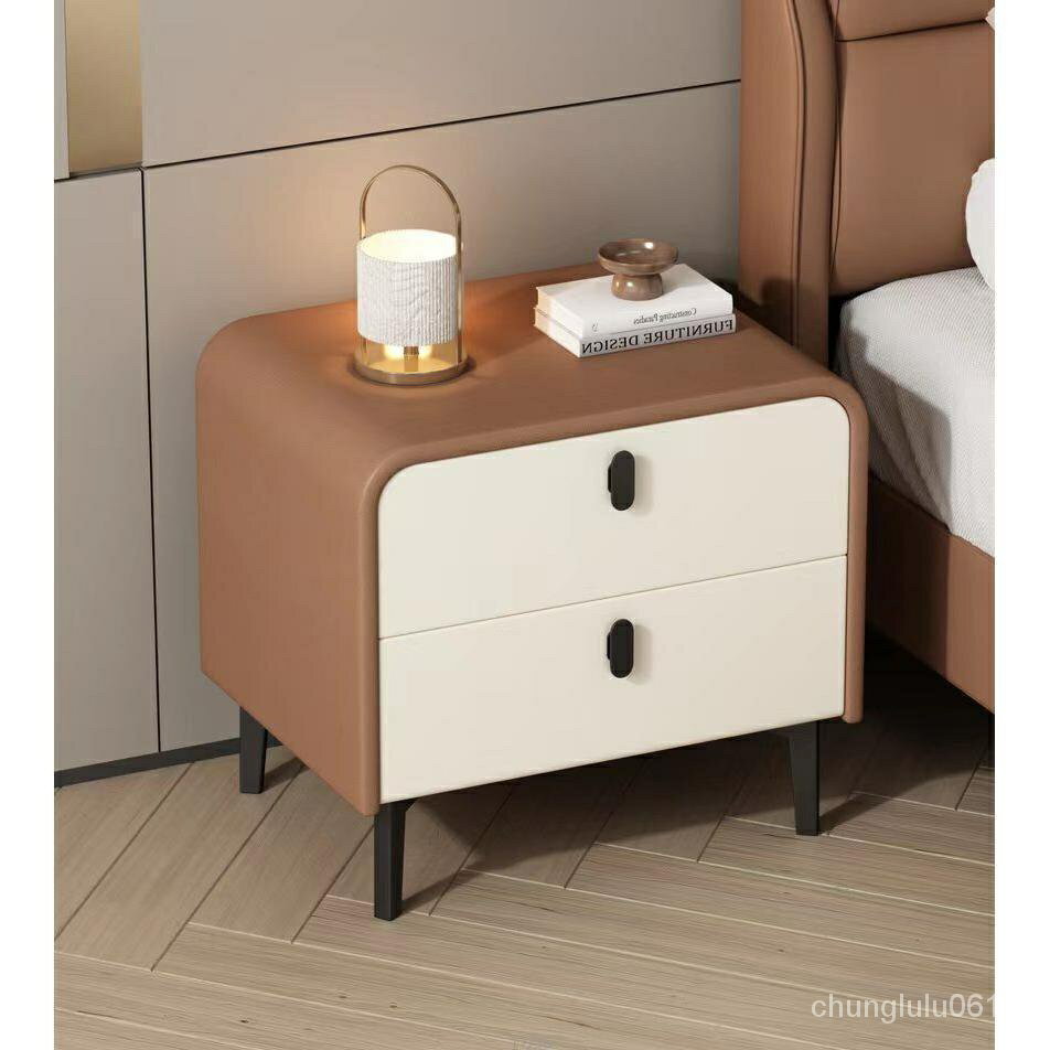 【熱銷 可開統編】簡約現代實木床頭櫃免安裝感輕奢小型ins風儲物櫃臥室收納好