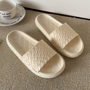 時尚創意純色編織紋拖鞋女夏季居家防滑防臭室內浴室軟底涼拖鞋