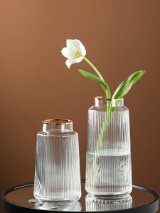 wo+簡約輕奢玻璃花瓶擺件透明插花客廳餐桌玄關桌面家居軟裝飾品
