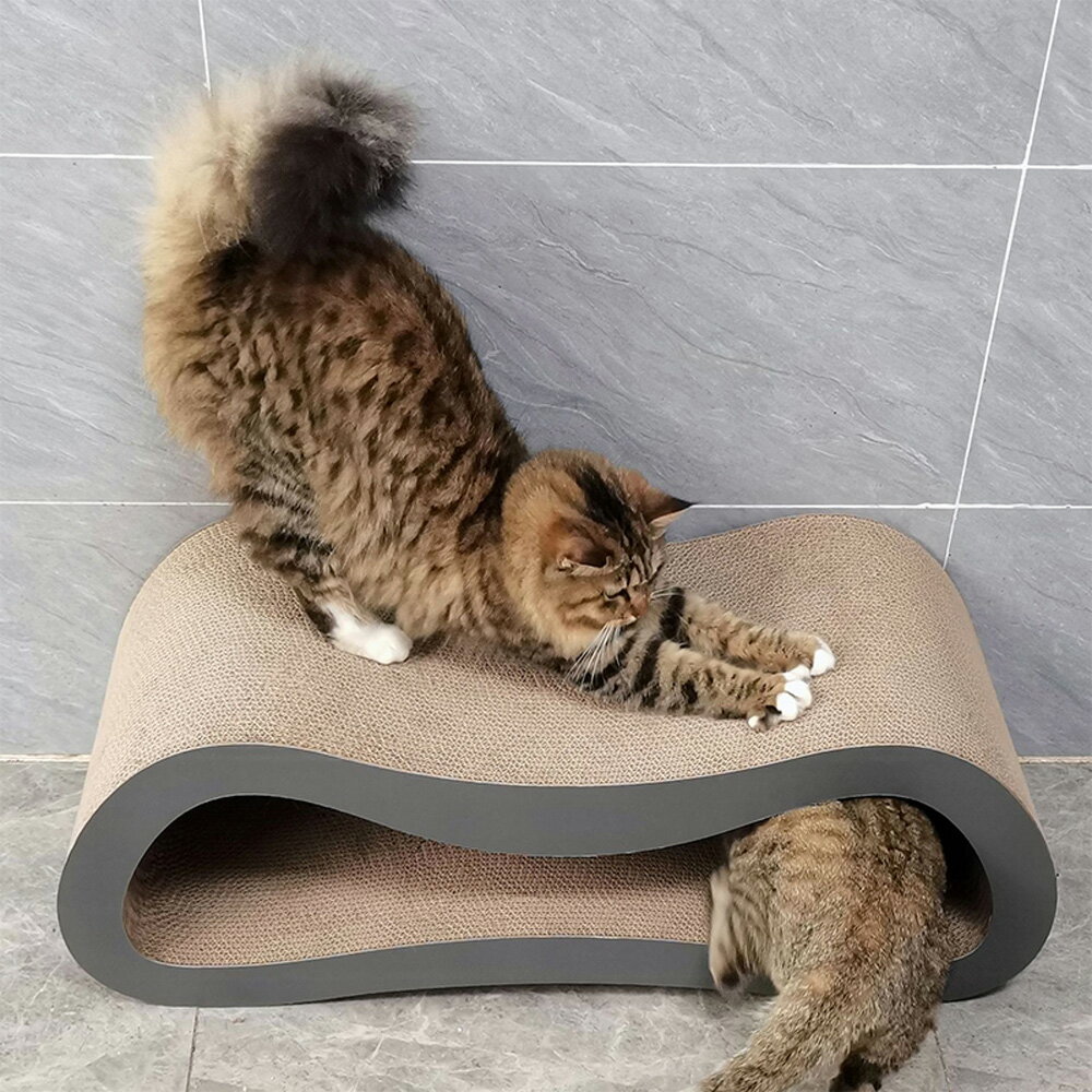 【台灣現貨】加長大空間灰色貓抓板 雙層貓抓板 肥貓貓沙發 貴妃榻貓咪磨爪板貓窩 4