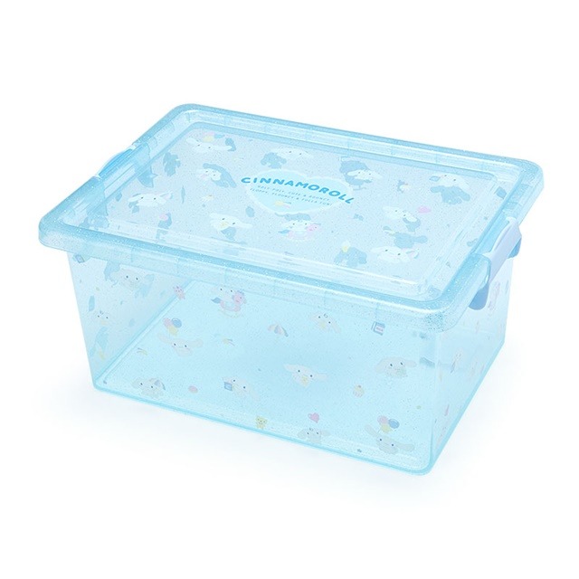【震撼精品百貨】大耳狗 Cinnamoroll~日本Sanrio三麗鷗 大耳狗透明拿蓋收納箱 L 亮粉(藍滿版)*24101