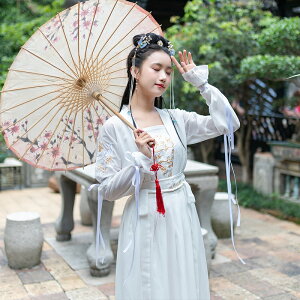 原創中國風改良漢服女日常漢元素傳統刺繡一片式齊腰襦裙三件套裝1入