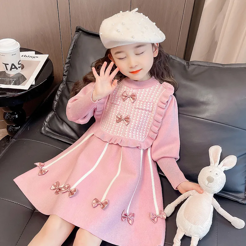 兒童洋裝 女童春秋毛衣裙 洋氣韓版兒童公主裙 寶寶針織連衣裙 兒童連身裙 女孩長袖裙 女生連衣裙【不二雜貨】
