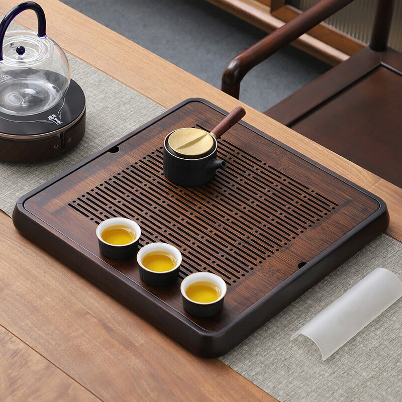 快速出貨 附發票 茶盤家用小茶臺蓄水功夫茶具2024新款桌面茶海竹實木瀝水幹泡託盤
