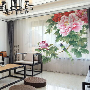 新中式中國風山水牡丹花高清畫定制窗簾布隔斷紗客廳臥室書房茶館
