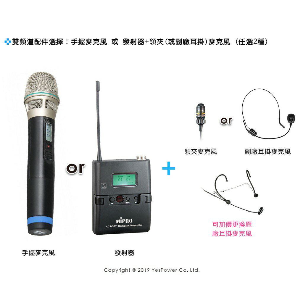 ACT-300B MIPRO 雙頻道UHF無線麥克風 /2支無線麥克風/112頻道選擇/距離長抗干擾 3