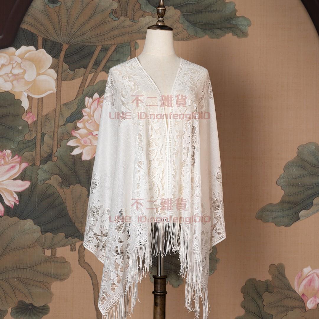 絲巾女  氣質百搭蕾絲披肩 絲巾 百搭裝飾護脖小絲巾百變圍脖新款網紗脖套女 均碼 053純色【不二雜貨】