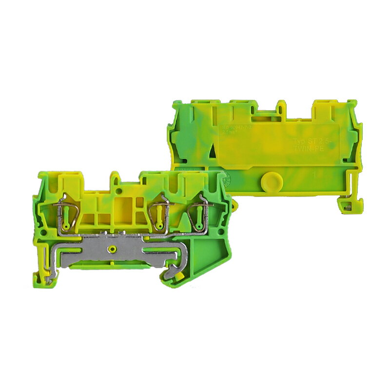 ST2.5TWIN PE黃綠彈簧式一進二出接地端子排導軌式1進2出快速接線 4