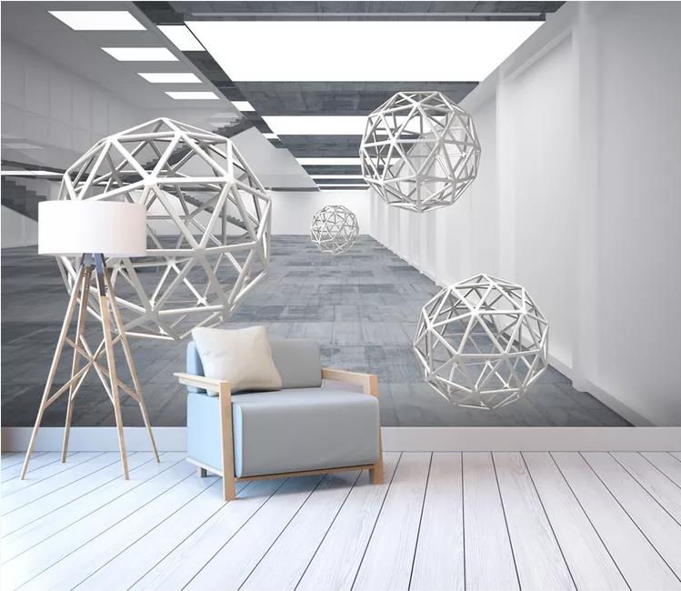現代藝術立體球體抽象空間墻紙3d延伸背景墻壁紙客廳沙發裝飾墻布