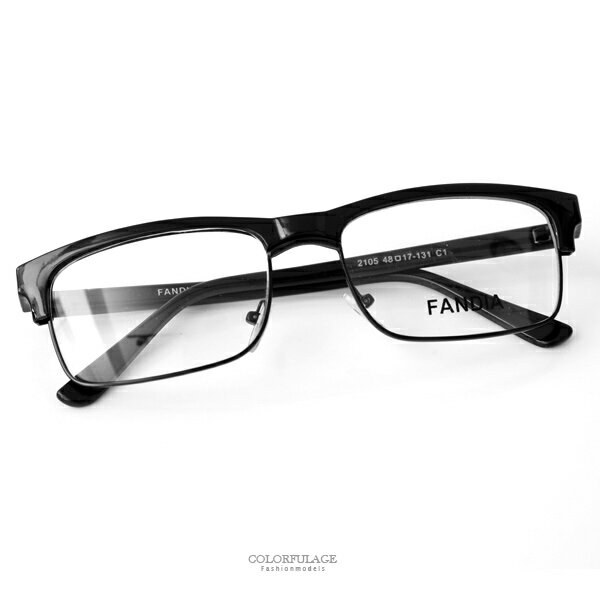 <br/><br/>  光學眼鏡 雙材質亮黑眉框細鏡框【NYA41】柒彩年代<br/><br/>