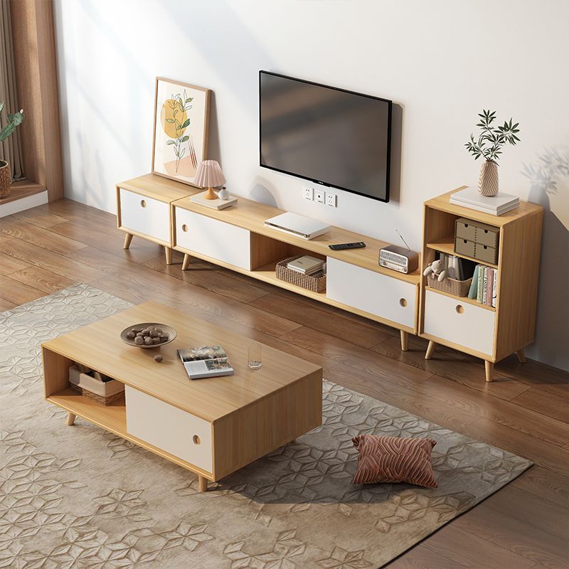 北歐電視柜茶幾組合小戶型家用客廳輕奢現代簡約地柜伸縮電視機柜