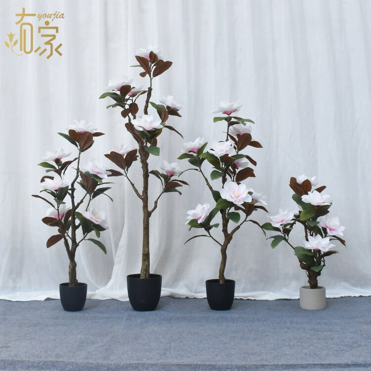 快速出貨 可開發票 新品模擬玉蘭花樹盆栽櫥窗居家裝飾綠植擺件高檔模擬假花綠植盆栽