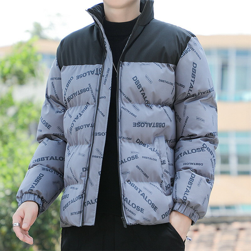 羽絨外套羽絨棉大衣-時尚印花拚色帥氣男外套3色v1as52【巴黎精品】