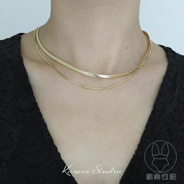 鈦鋼金色雙層蛇骨項鏈高級簡約輕奢小眾設計感氣質細鎖骨鏈【倪醬小鋪】