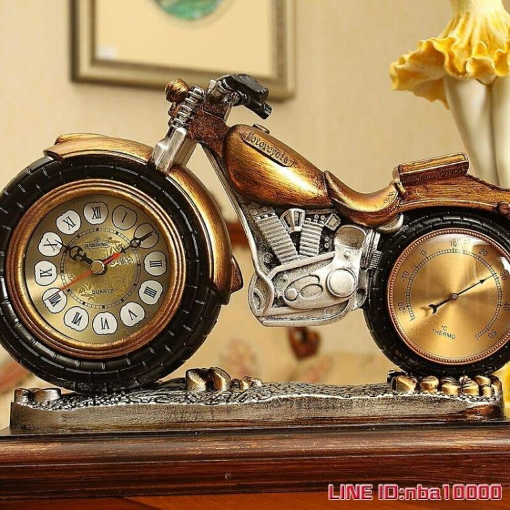時鐘麗盛歐式座鐘客廳復古台鐘創意裝飾時鐘個性擺件摩托車兒童鐘表 JDCY潮流站