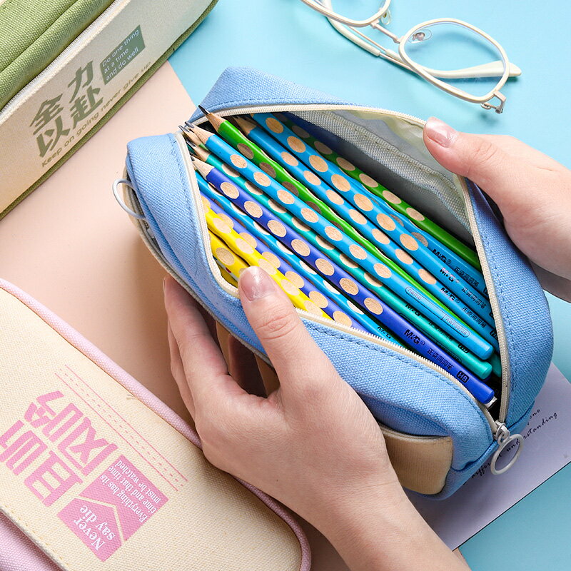 小學生雙層大容量帆布筆袋初中生加厚防水耐用勵志文具袋鉛筆袋子 3