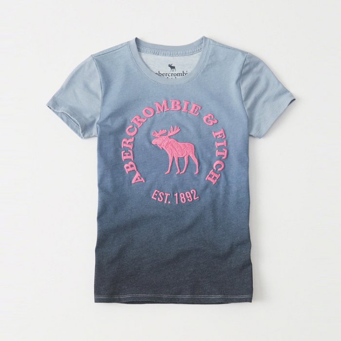 美國百分百【Abercrombie & Fitch】T恤 AF 短袖 T-shirt 短T 麋鹿 女 漸層藍XS S號 漸層藍 H788