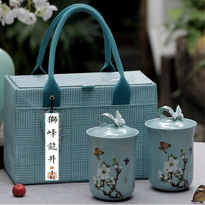 2021年杭州特產西湖獅峰龍井明前一級250g綠茶半斤瓷瓶禮品盒包裝