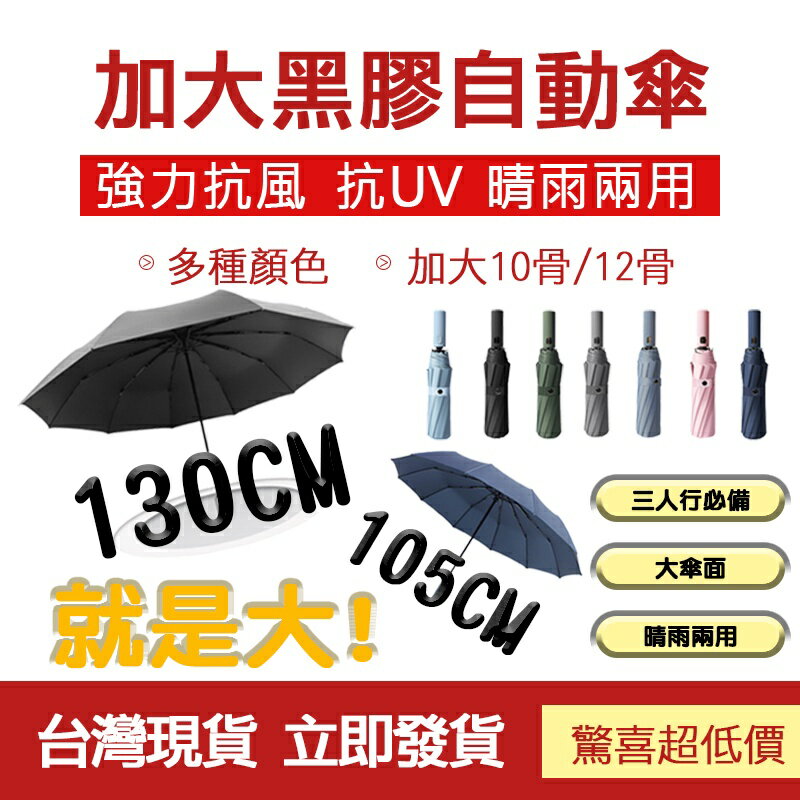 自動摺疊傘 12骨黑膠自動傘 加大自動傘 10骨自動傘 自動傘 折疊傘 遮陽傘 傘 防風傘雨具 防風