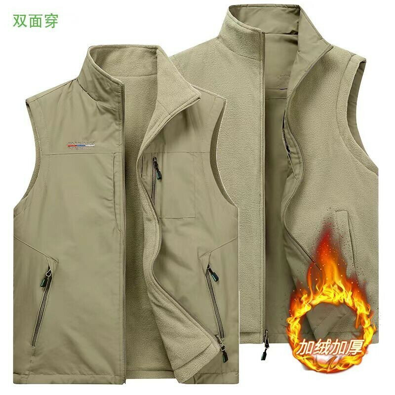 M-6XL 大尺碼加絨加厚工作背心 秋冬保暖無袖背心外套 戶外攝影釣魚坎肩馬甲 休閒大碼背心外套