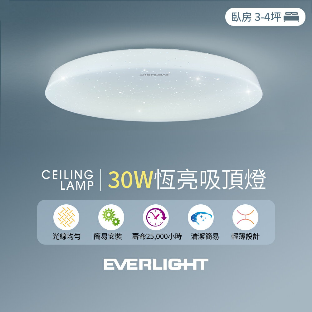 【EVERLIGHT億光】 30W恆亮  LED壁切吸頂燈 適用3-4坪 2年保固 白光